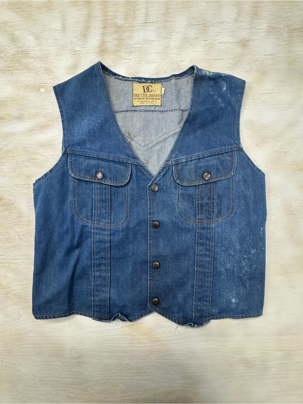 Vintage Dee Cee Brand Vest Mens 46 Blue Denim Western Workwear Cowboy USA